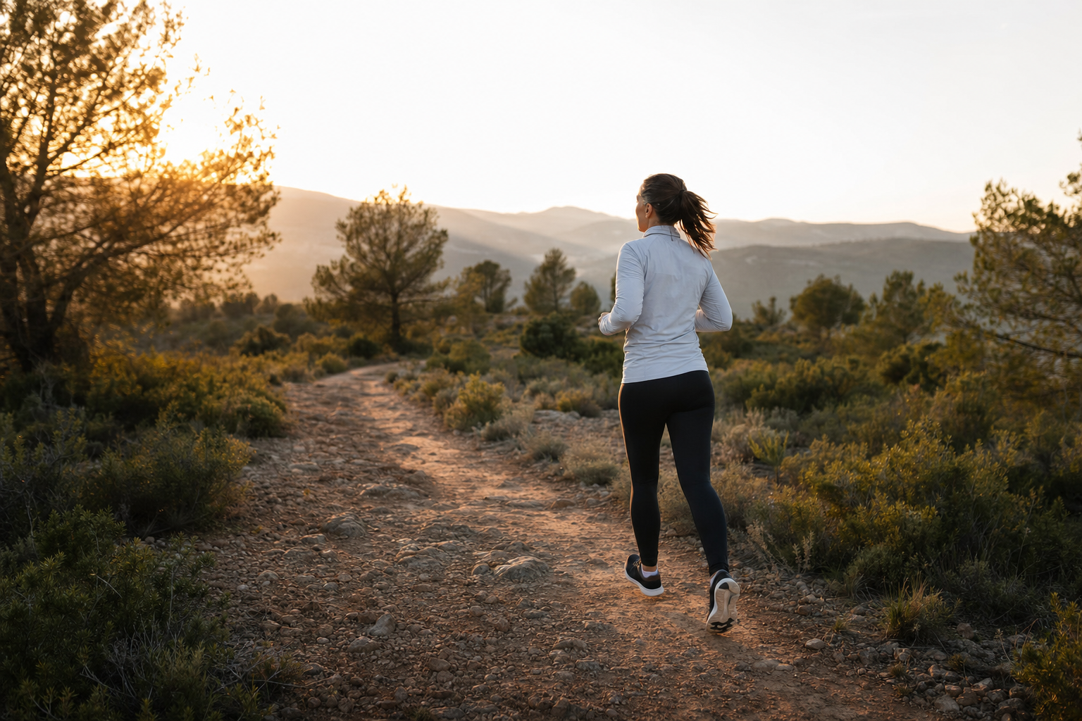 Coureur avançant sereinement sur un sentier naturel lors d’une sortie de trail modérée